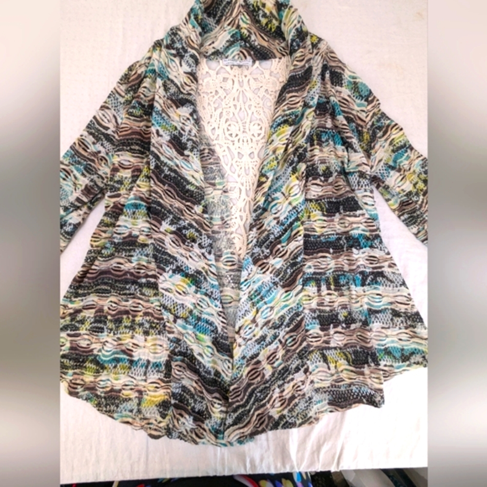 Alberto Makali Multicolored, Crochet w/Beads Boho Open Cardigan Sweater Medium - Picture 4 of 11